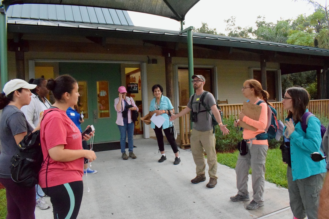 Matt introducing himself to the morning bird walk volunteers