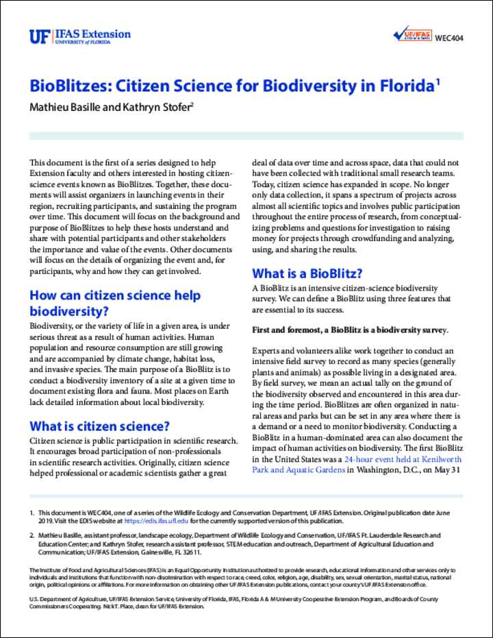 BioBlitzes: Citizen Science for Biodiversity in Florida
